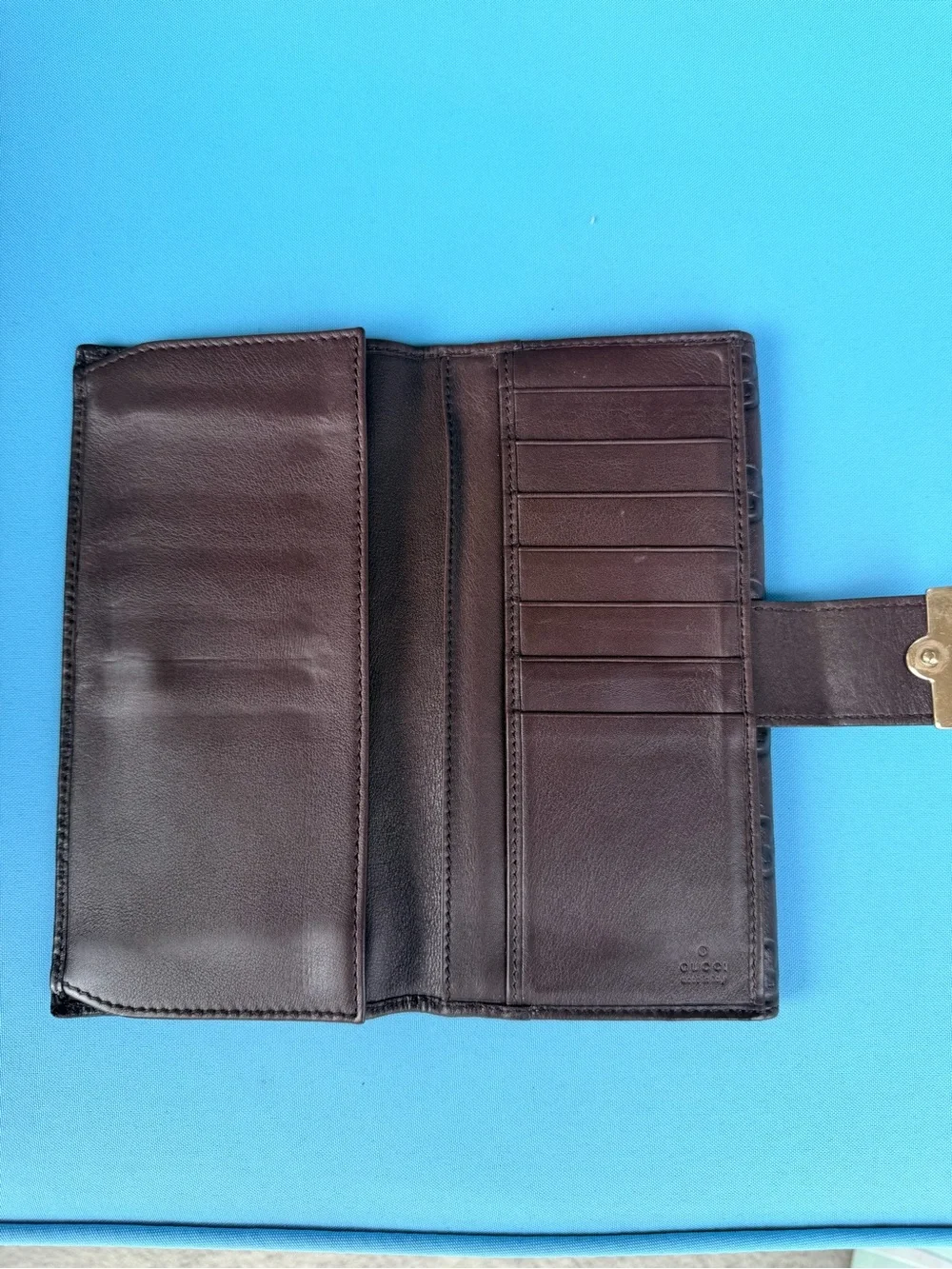 Gucci Dark Brown Embossed GG Leather Continental Wallet AUTHENTIC